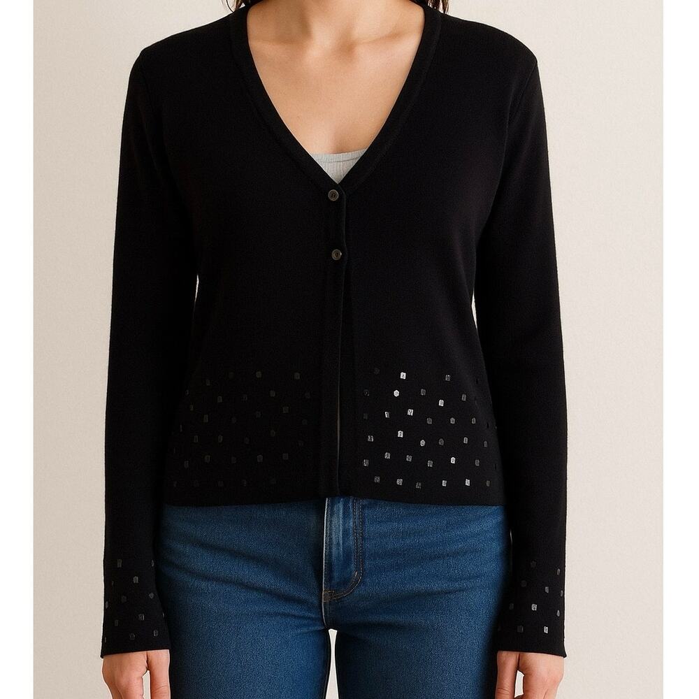 Vintage Y2K Black Sequin Cardigan by C.M.I. – Women’s Size L